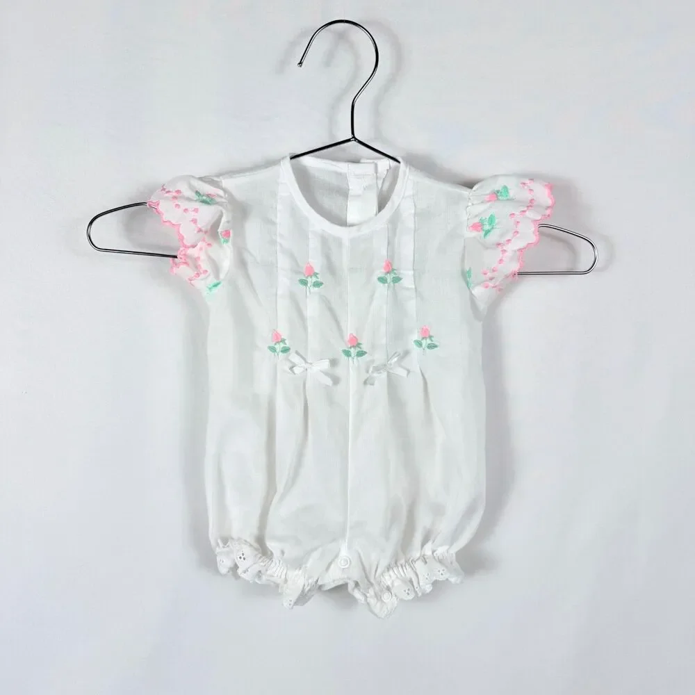 Vintage Baby Girl One-Piece Rose Romper Bubble Ruffles 3months 3M 80s 90s